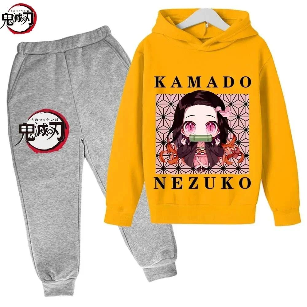 Sudadera con capucha para niño del anime Demon Slayer de Tanjiro y Nezuko Sudadera Infantil Estilo Callejero Coreano Kpop Sudadera para Niña Ropa de Calle Conjunto