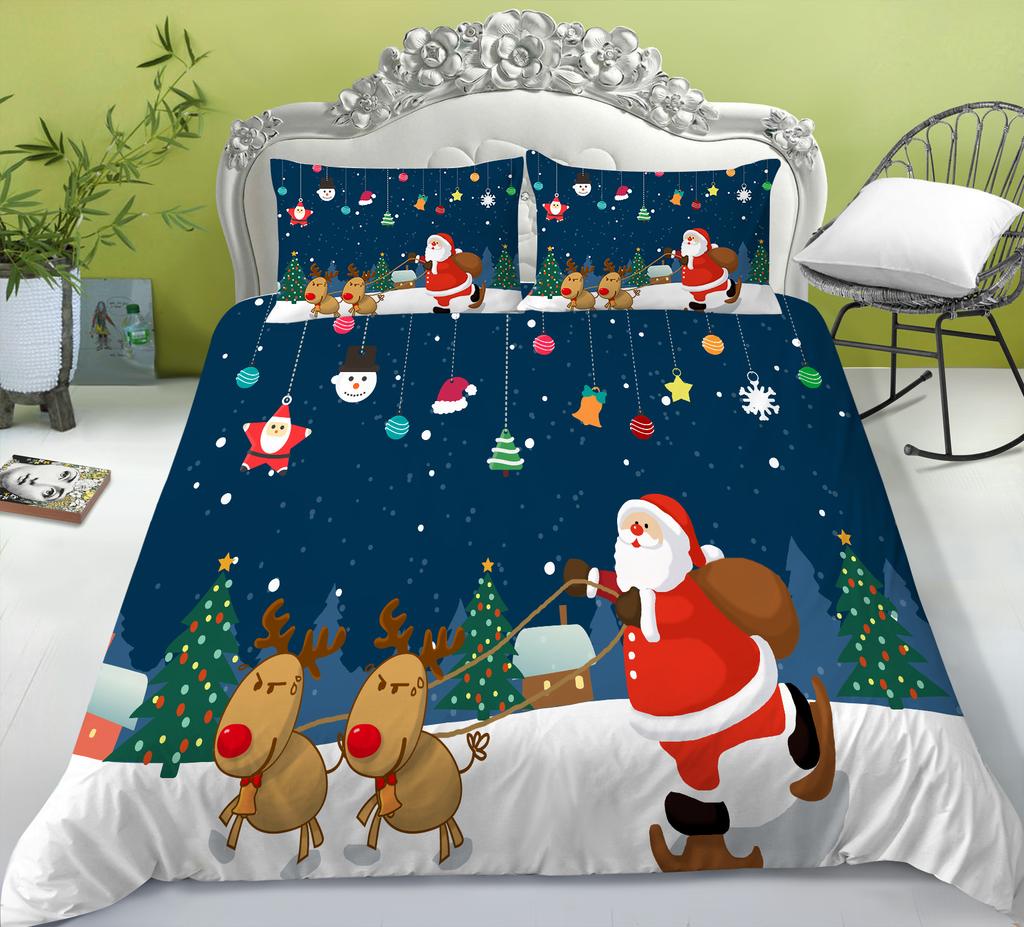 Christmas Gift Quilt Cover Pillowcase Two Or Three Piece Set Santa Claus Digital Printing Polyester Can Be