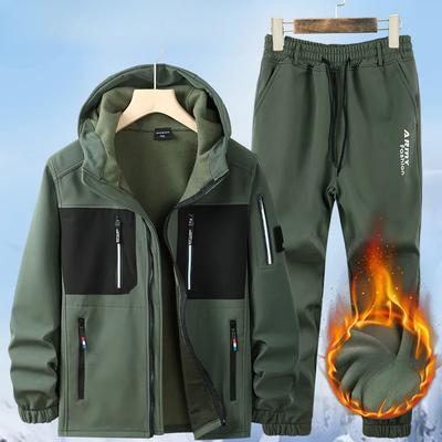 Winter Plus Velvet Waterproof Jacket Suit Work Clothes Men's Winter Outdoor Thickened Warm and Cold-proof 2-piece Suit