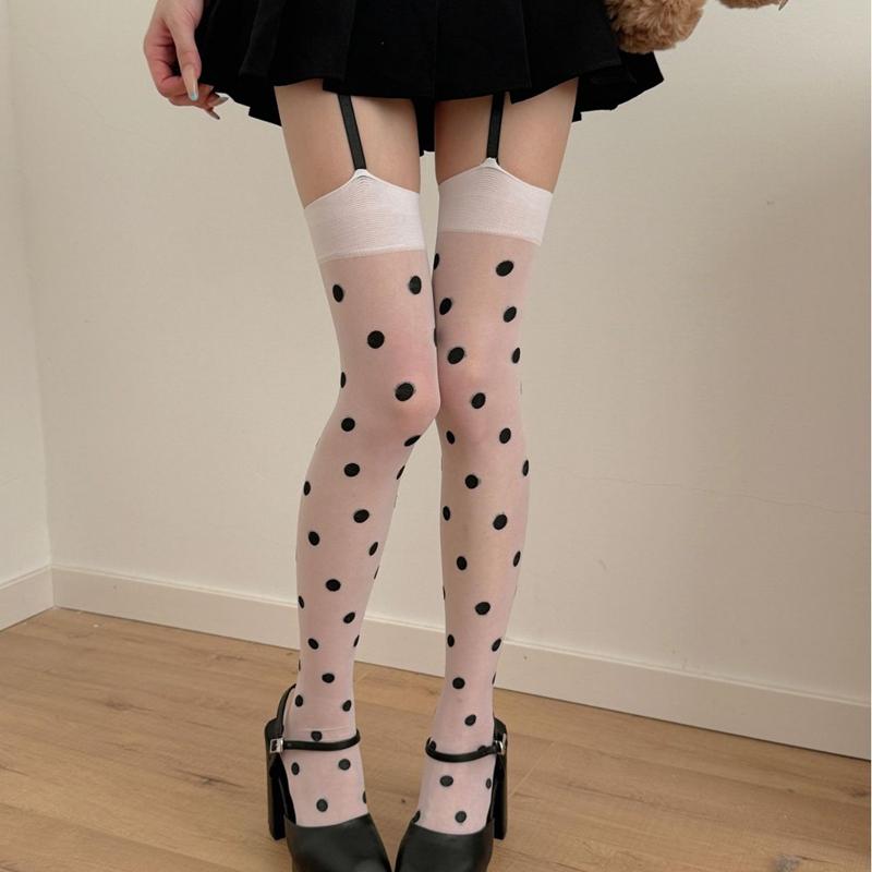 Polka Dot Stockings Sexy White Cosplay Thigh Long Scoks JK Sexy Belt Garters High Socks Women Summer Y2K Streetwear