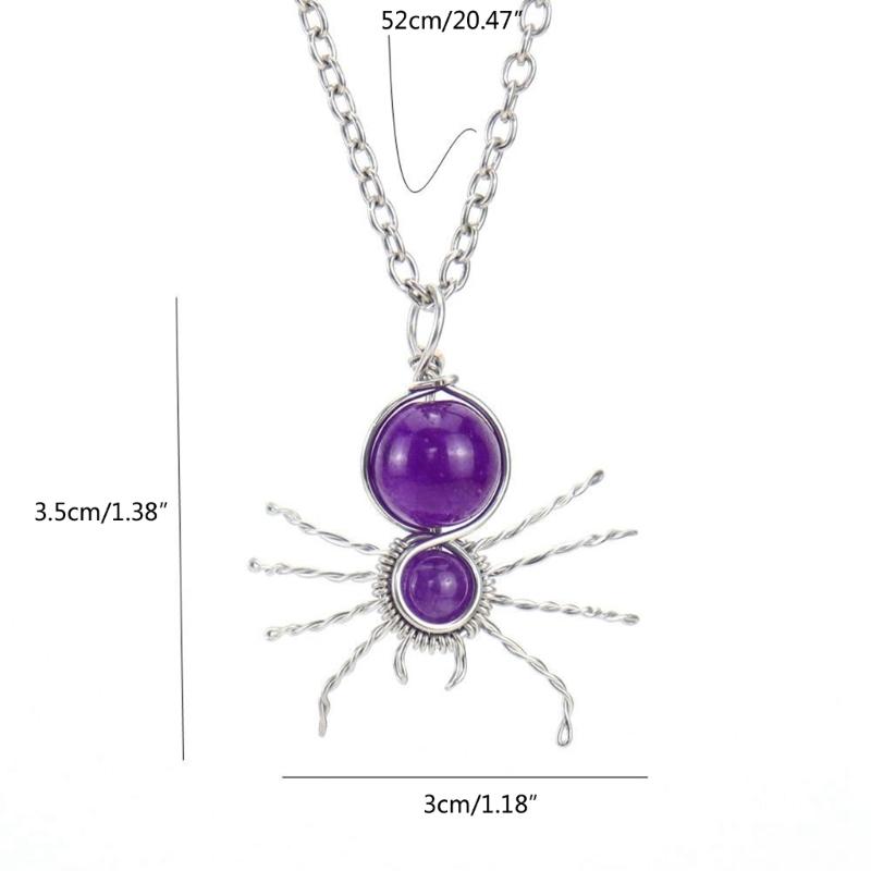 Handmade Colorful Rough Stone Necklaces Crystal Spiders Pendant Neckchains Adjustable Length Chain Jewelry Accessories