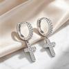 sliver Cubic Zirconia Cross Huggie Hoop Earrings for Women Sparkly Crystal Dangle Drop Earrings Punk Gothic Fashion Jewelry