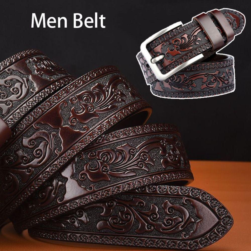 Y2k Embossed Women's Faux Leather Belt PU Ethnic Style Embossed Leather Belt Pin Buckle Hip-Hop Jeans Belt