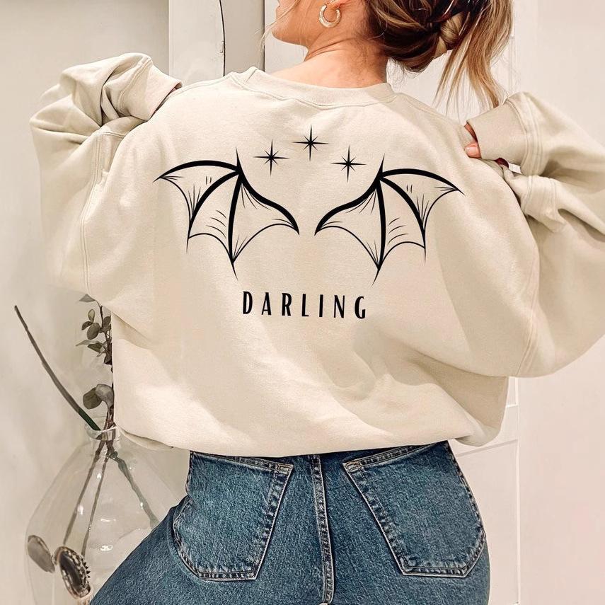 Women'S Trendy Sweater 3D Digital Printing Crew Neck Shoulder Long Sleeve Sweater