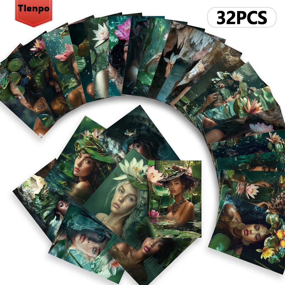 32pcs, Black Postcard, Lotus Flower, Frog, Birthday/Anniversary Gift, Collectible, Suitable for Gift Giving, Can Be Mailed.