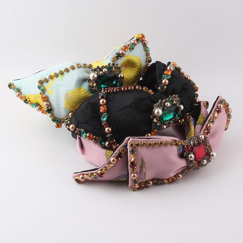 

Новый модный барочный персонализированный бант с бриллиантами и жемчугом обруч для волос аксессуары для волос головной убор жёлтый