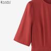 ZANZEA Women Casual Round Neck Summer Short Sleeve Pleated Dress