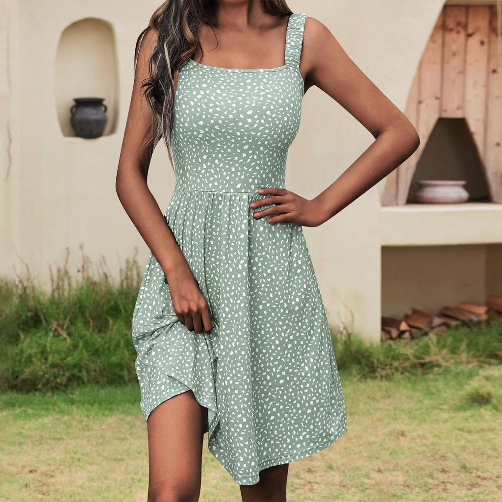 Vestido informal de verano para mujer, con escote cuadrado y bolsillos, bonito vestido midi sin mangas con cintura alta y corte en A