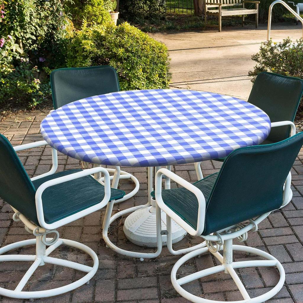 Waterproof Round PVC Table Cover with Wood Grain and Flannel Backing for Patio or Picnic Use