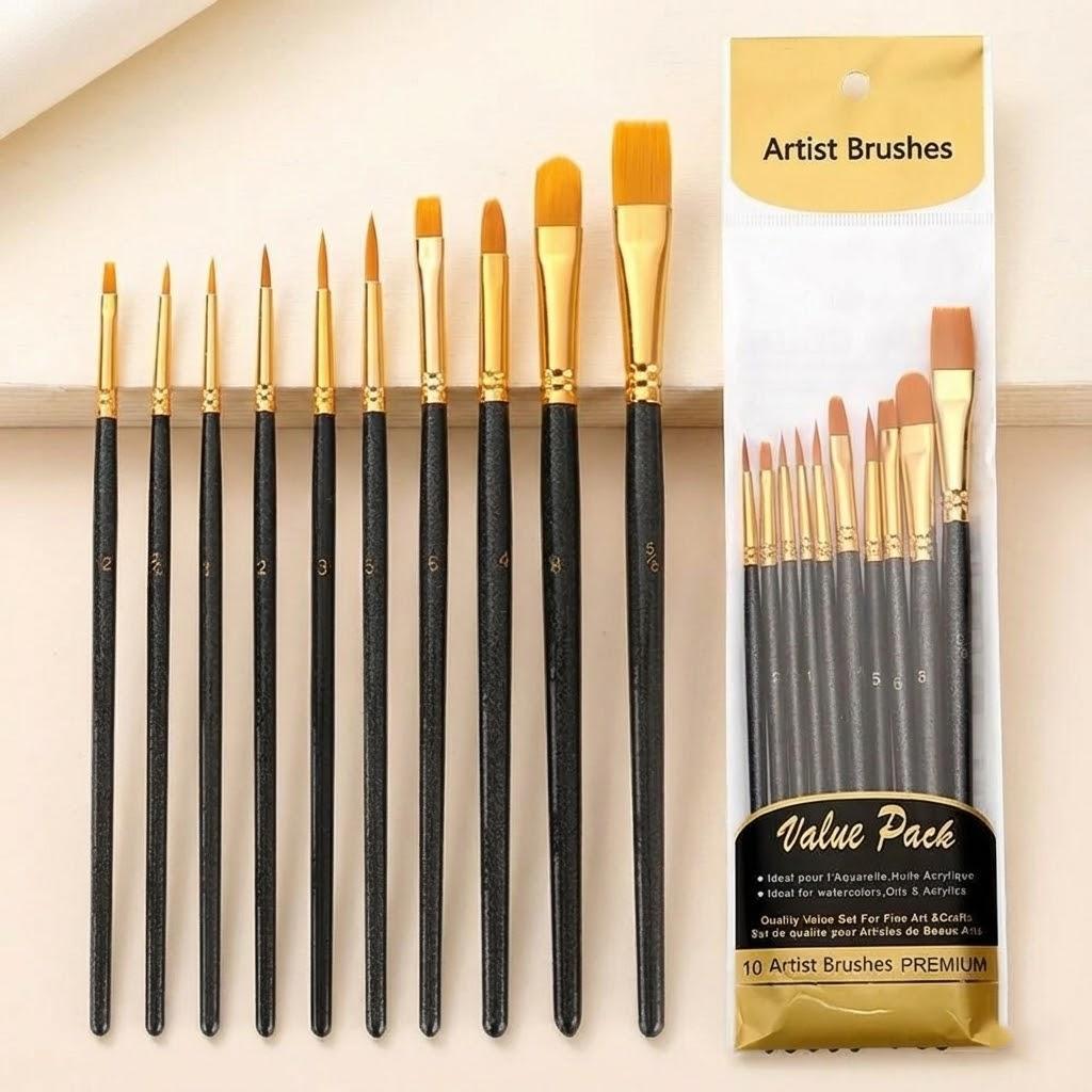 10Pcs Set High Quality Nylon Hair Painting Brushes Watercolor Gouache DIY Fabric Painting Set Round Tips