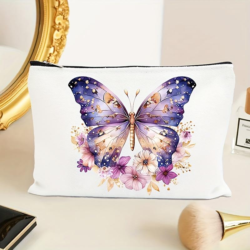 Chic Diamond Butterfly Canvas Makeup Bag - Portable Travel Cosmetic Pouch Perfect