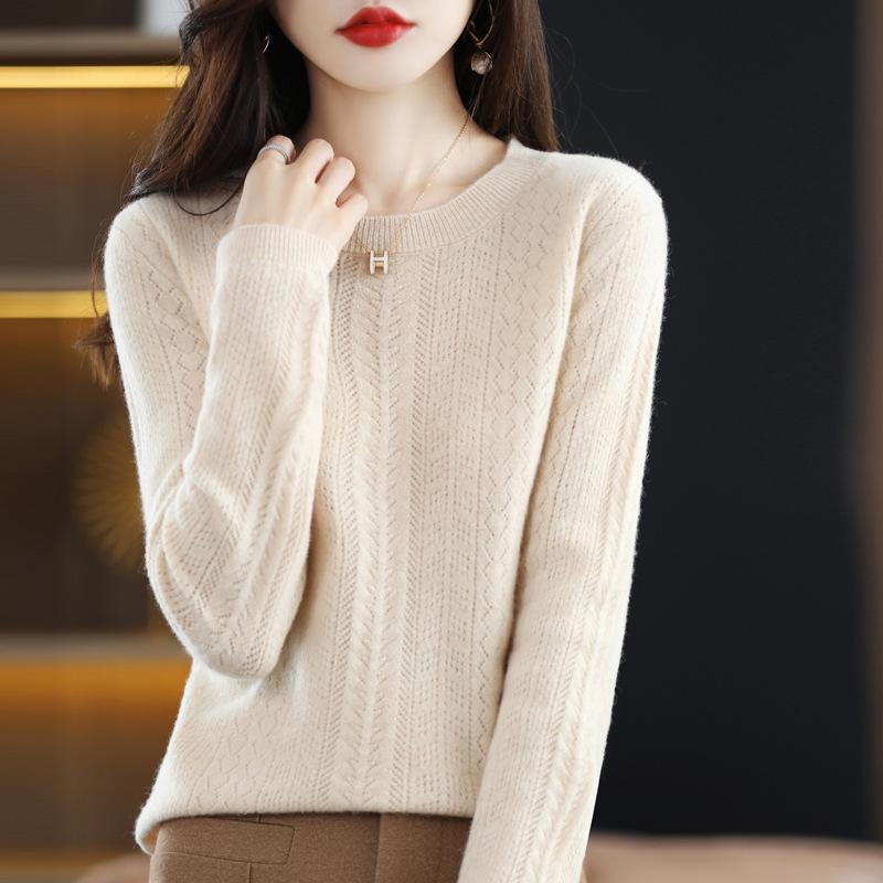 

Осень и Зима Новый Пуловер с Круглым Вырезом Повседневный Свитер Женский Вязаный Базовый Свитер 3XL абрикосовый