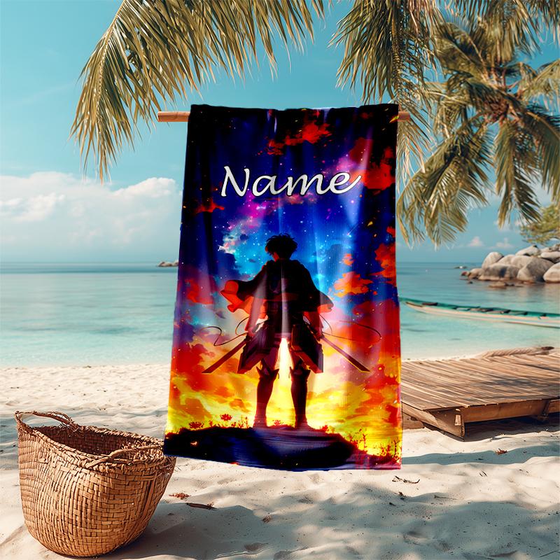 Personalized customized proof beach towel with Attack on Titan  pattern - soft, absorbent, quick-drying, perfect swimming, camping&bathing