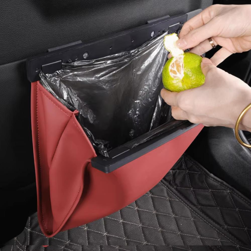 Leather Car Garbage Bag Rear Seat Backrest Hanging Magnetic Absorption Auto Interior Cleaning Supplies