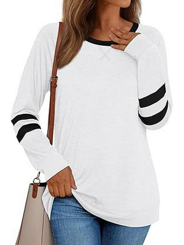 2026 Women's Casual Color Block Long-Sleeve Round Neck Shirt