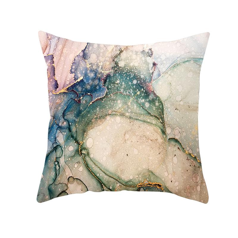 Nordic Marble Pattern Gold Edge Printed Peach Skin Pillow Cover Watercolor Ink Pattern Home Bedroom Pillow Cushion Cover