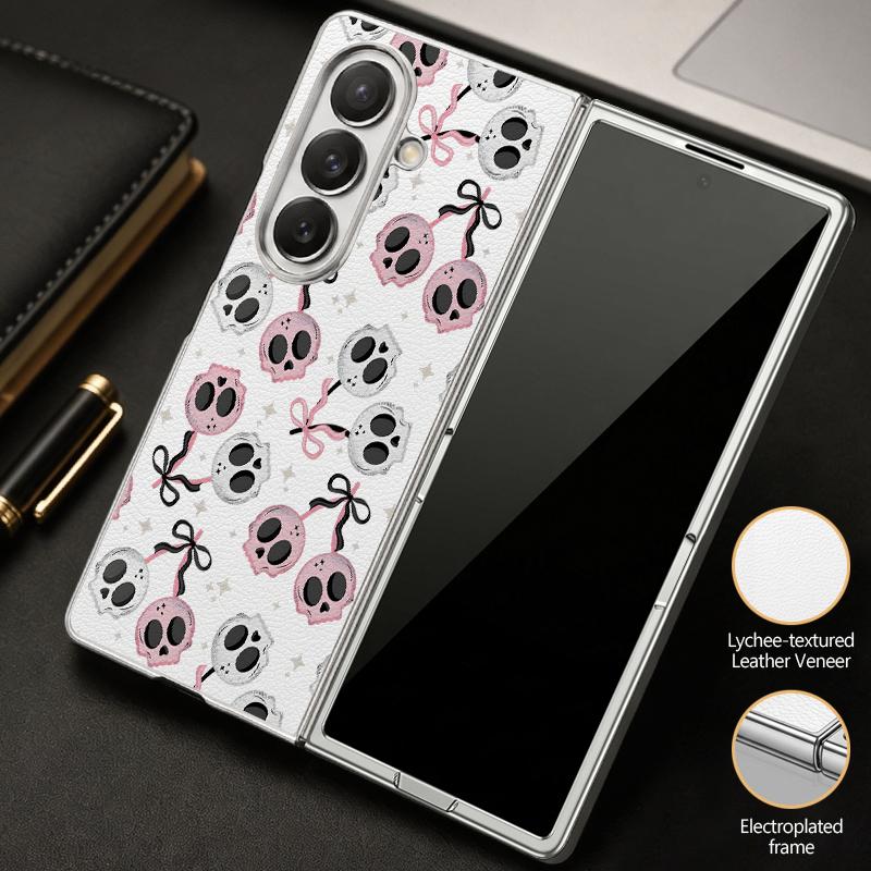 Punk Dark Aesthetic Skull Case For Samsung Z Flip 8 7 6 5 Luxury Plating Leather Skin Folding Phone Cover For Galaxy Z Flip8 Flip7 Flip6
