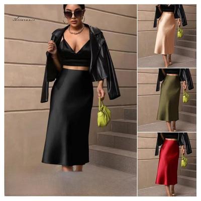 Autumn Satin Fishtail Midi Skirt - New European & American Women's Fashion