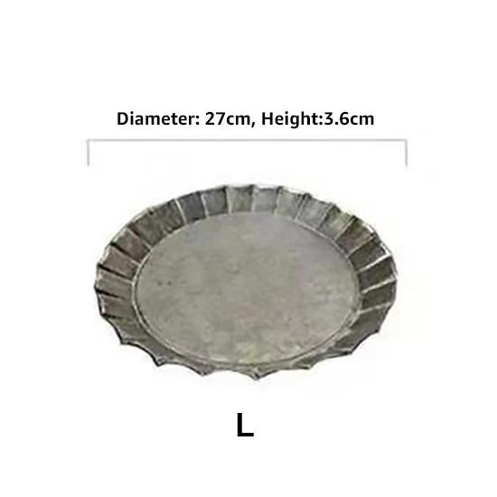 Unique Floral Rim Handcrafted Vintage Antique Metal Tray Ribboned Round Iron Tray Rustic Retro Tray for Home Church Wedding