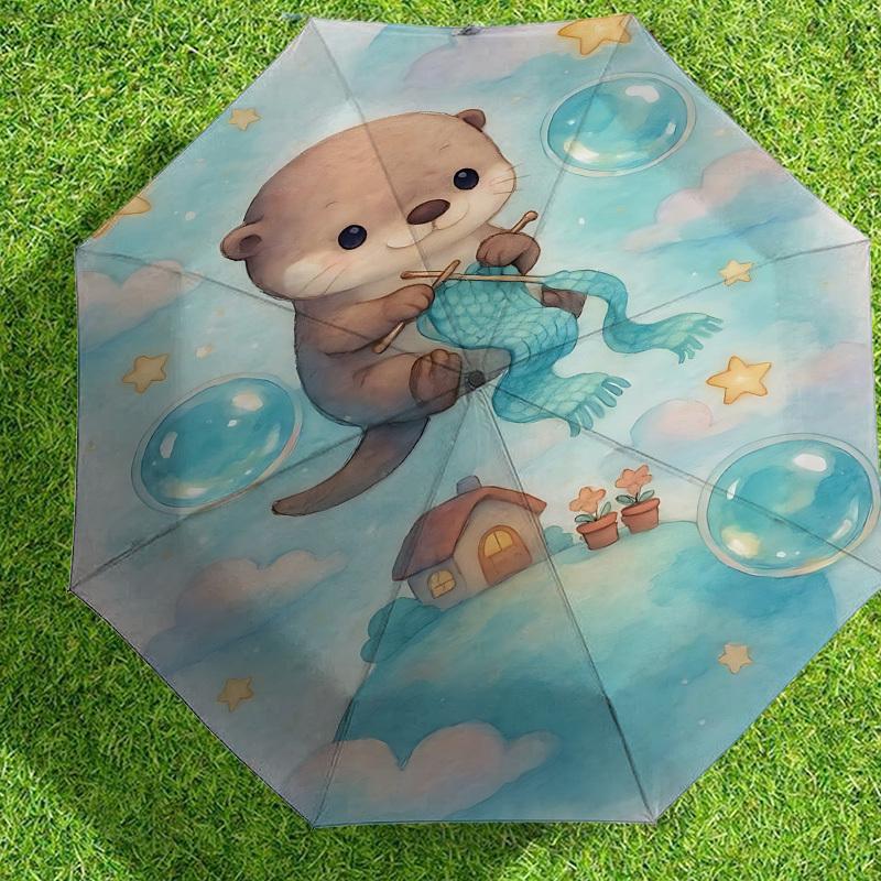 Adorable Otter Knitting Mermaid Tail Umbrella: Perfect for Outdoor Adventures, Auto-Opening & Closing, Lightweight and Durable, Ideal as a Gift 066