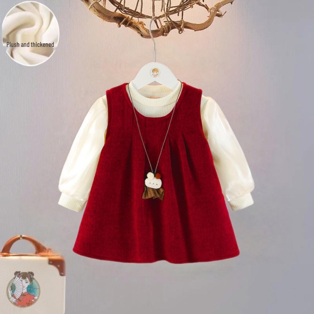 Set Rochie Fetițe Călduroasă Toamnă/Iarnă 2025: Ținută de petrecere la modă pentru copii de un an