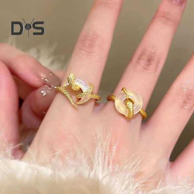 Snake Wrapped Ring Adjustable Opening Ring Moon Decor Golden Alloy Retro Style Ring Finger Jewelry New Year Gift