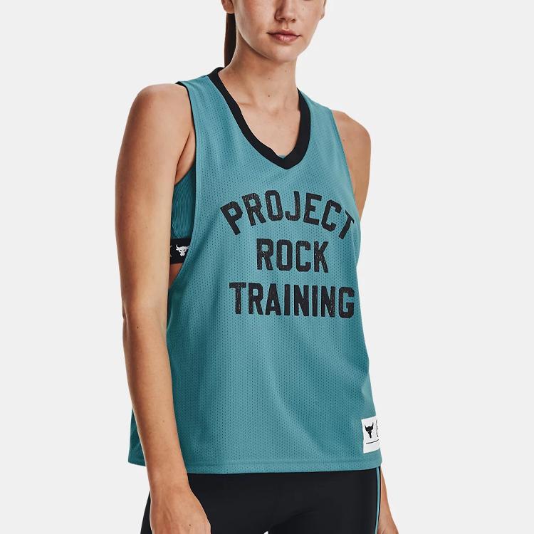 Under Armour Letter Print Crew Neck Sleeveless Sports Tank Top Women Tops Glacier-Blue 1377459-433
