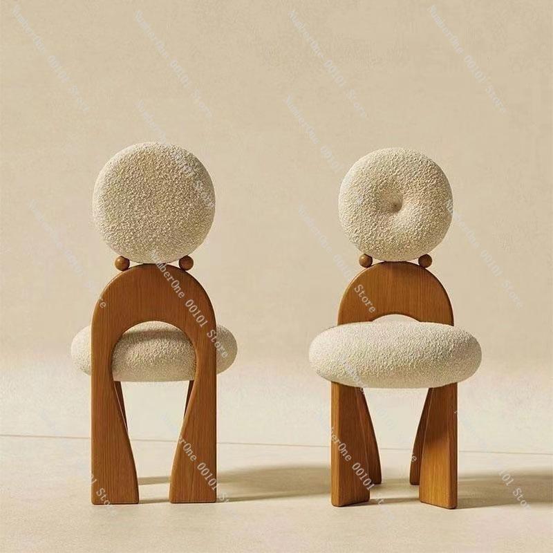 Silla de Comedor Wabi-Sabi con Respaldo Alto, Taburete de Maquillaje Retro de Madera Maciza, Silla Especializada para Tocador de Dormitorio, Única y Elegante