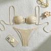 Bikini a V con Pieghe e Stropicciato Costume da Bagno Donna Costume da Bagno Femminile Set Bikini Due Pezzi Taglio Alto Costumi da Bagno