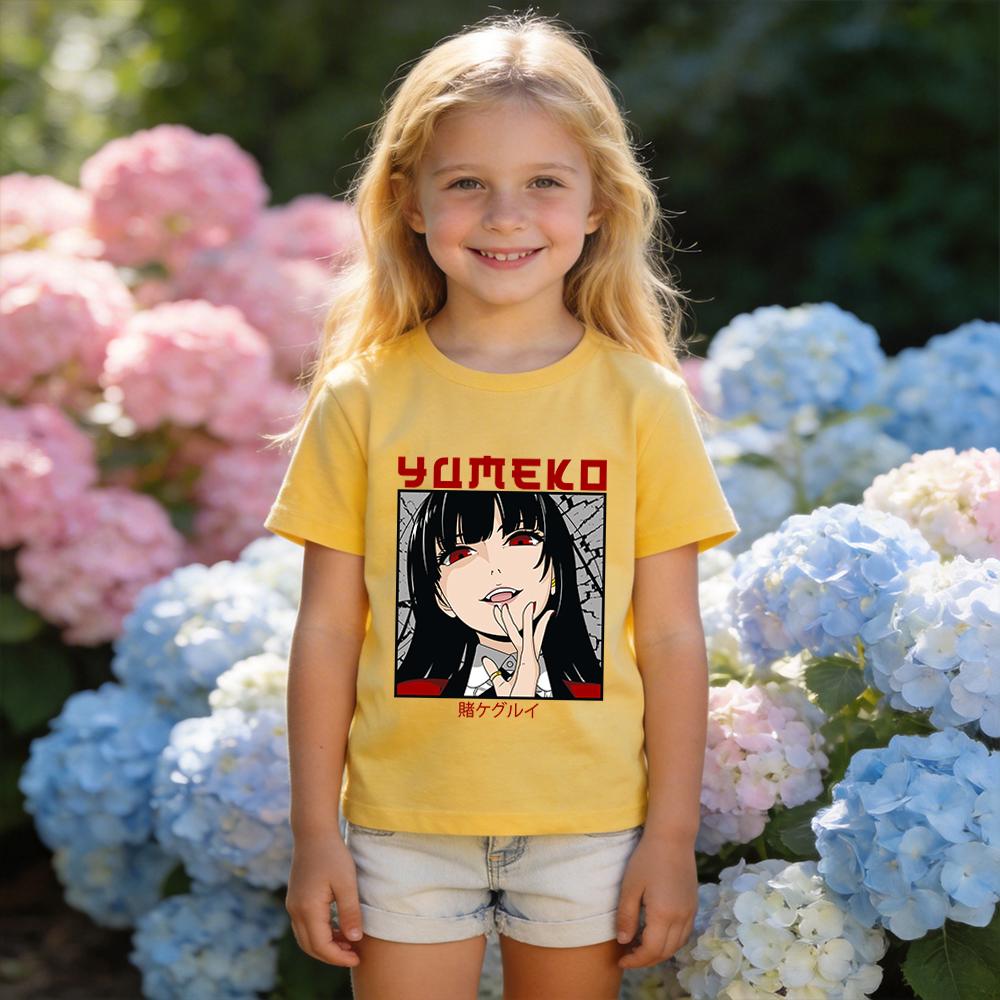 Kakegurui Yumeko Jabami Anime Print Boys Girls Cotton T Shirt Casual Short Sleeve Tee Top Kids Summer Daily Wear