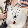 Retro Red Heart Perndant Necklace Vintage Love Rope Chain Sweater Chain Necklace For Women Fashion Romantic Neck Jewelry Gifts