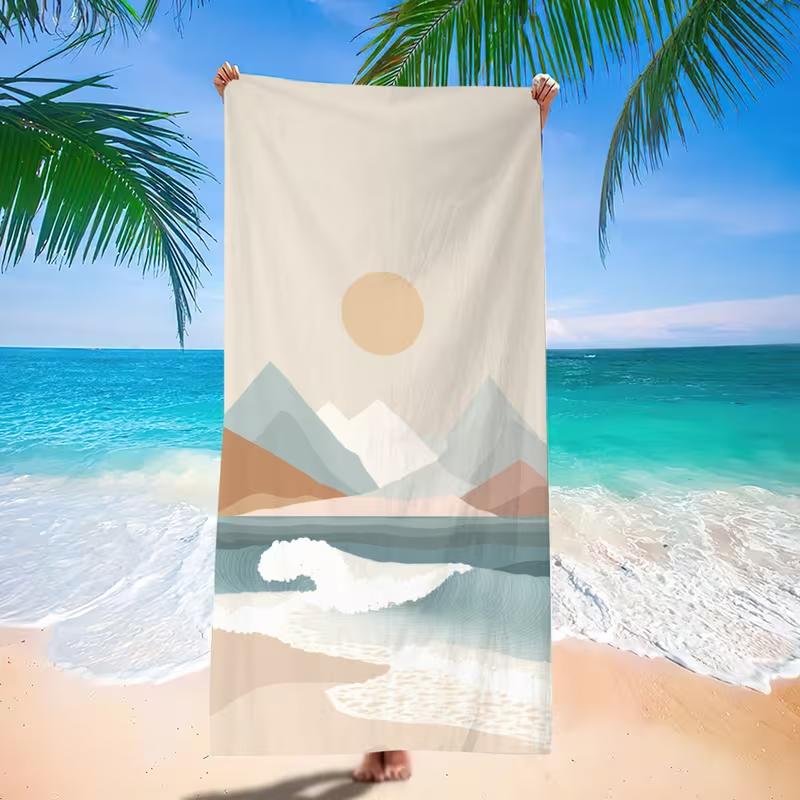 Boho Retro Sunset Palm Leaf Beach Towel Sunrise Tropical Print Quick Dry Towel Absorbent Towel for Beach Pool Summer Holiday
