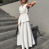 White Short-sleeved Lace-up Set Women's Design Vest Medium and Long Top White A-shaped Skirt Casual Two-piece Set