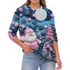 Women's Fashion Casual Christmas Print Round Neck Solid Color Long Sleeve Top