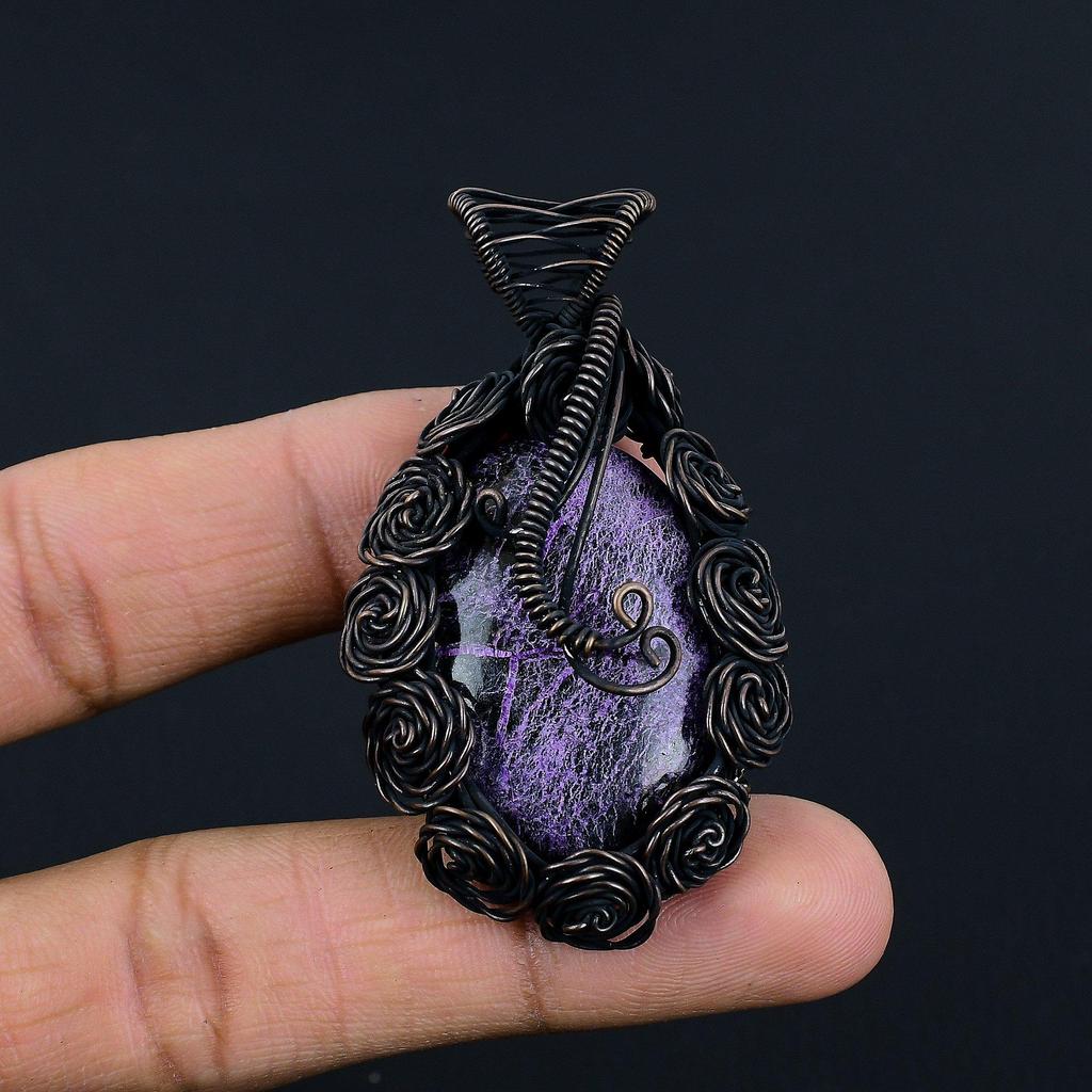 Purpurite Jewelry, 999 Copper Wire Wrapped Pendant Handmade Gemstone Jewelry, Gifts For Wife Brand New Pendant