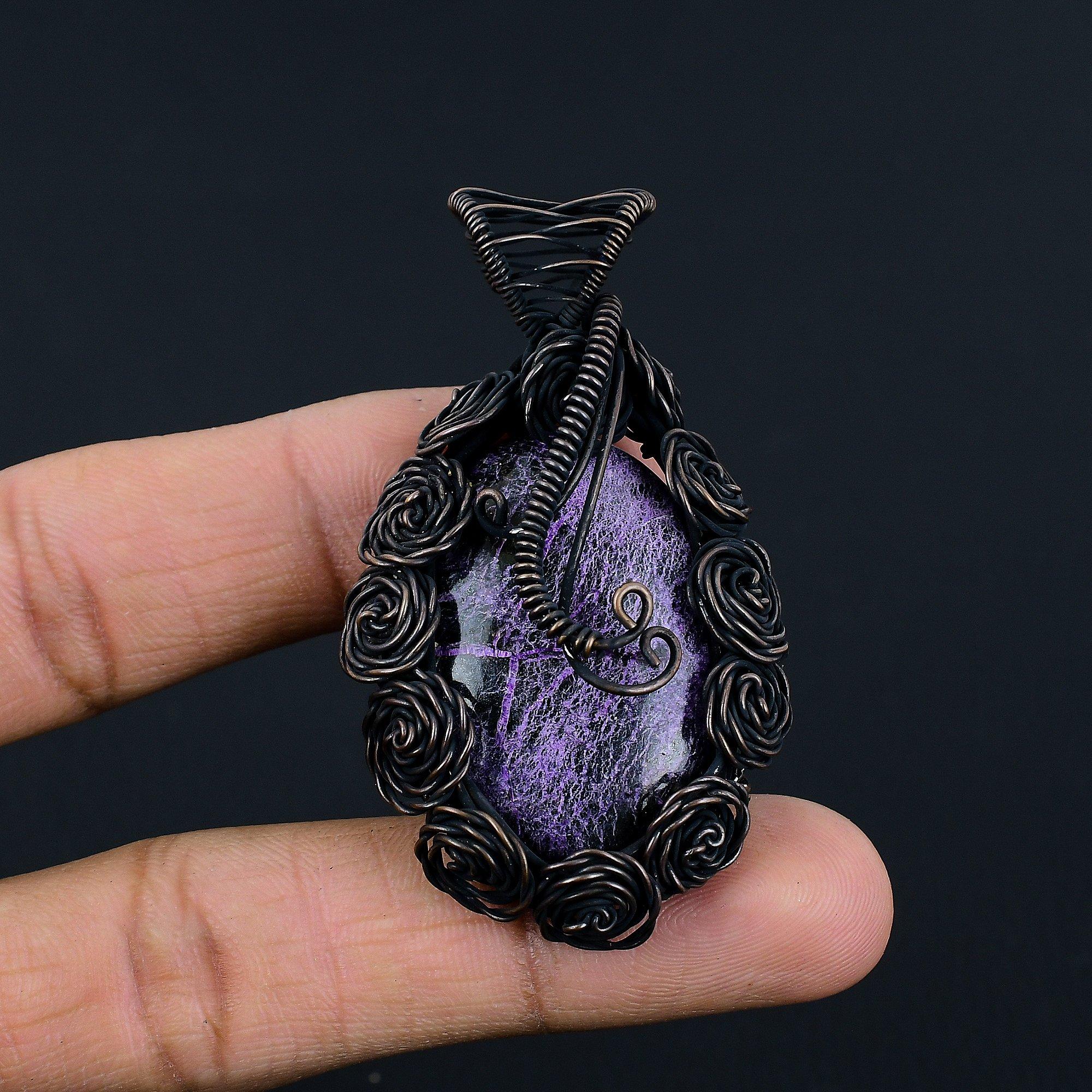 

Украшения из пурпурита, кулон, обернутый медной проволокой 999 пробы, украшения из драгоценных камней ручной работы, подарки для жены, совершенно новый кулон 2.99 Inches