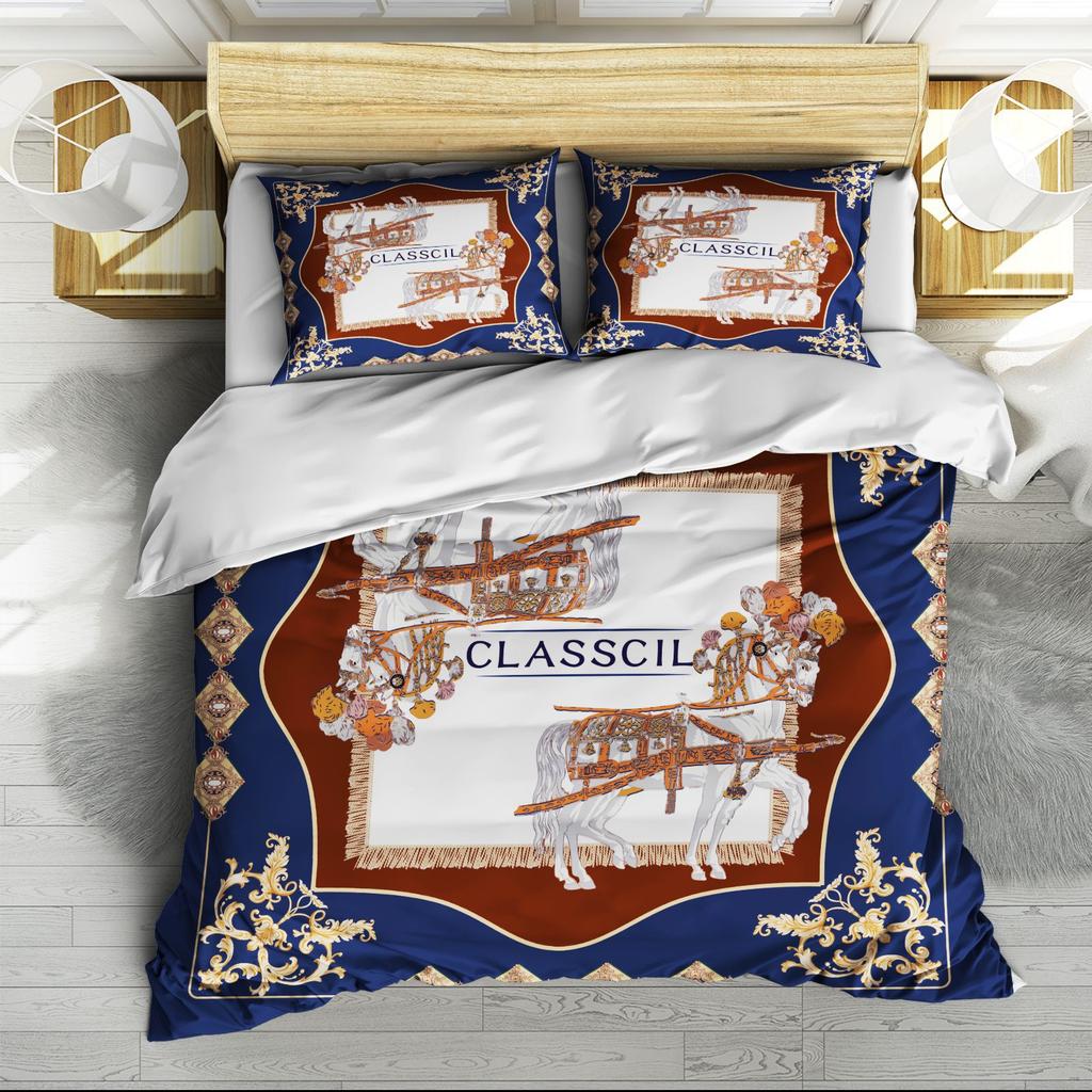 Digital Printing Three-Piece Set Retro Pattern Quilt Cover Sheets Can Be Determined