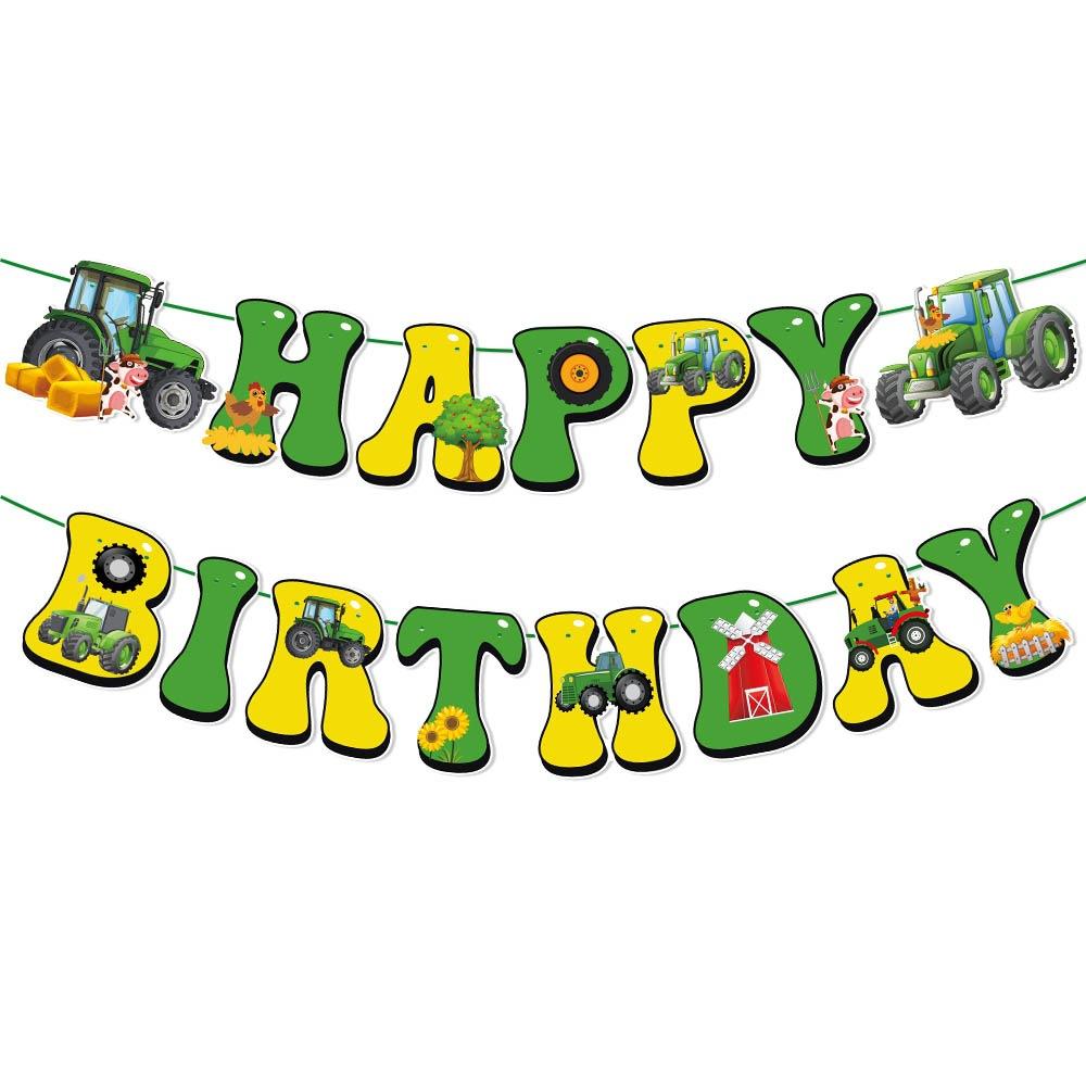Farm Tractor Birthday Decoration Banner Birthday Party Decoration Flag and Flower Pull Tractor Spiral Pendant