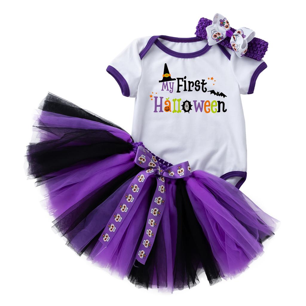 Baby Girls Kids Skirts Set 3PC Romper+Skirts+Headband Halloween Outfits