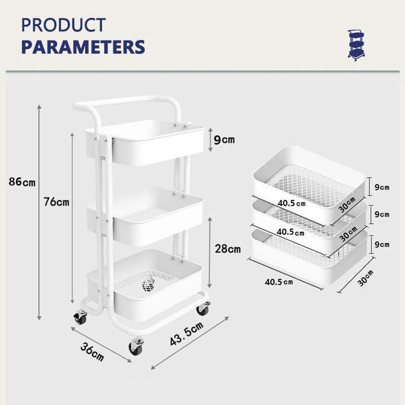Carrello portaoggetti in plastica a 3 Livelli, Carrello portaoggetti Multifunzionale con Ruote, Organizer Mobile per Cucina, Soggiorno, Ufficio, casa, Scuola, Bagno, Camera da Letto
