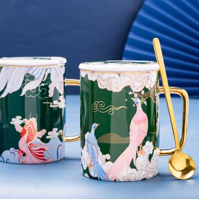 450ML Chinese Style Creative Ceramic Water Cup Retro Personality Household Cup With Lid Spoon Palace Large Capacity Coffee Cup