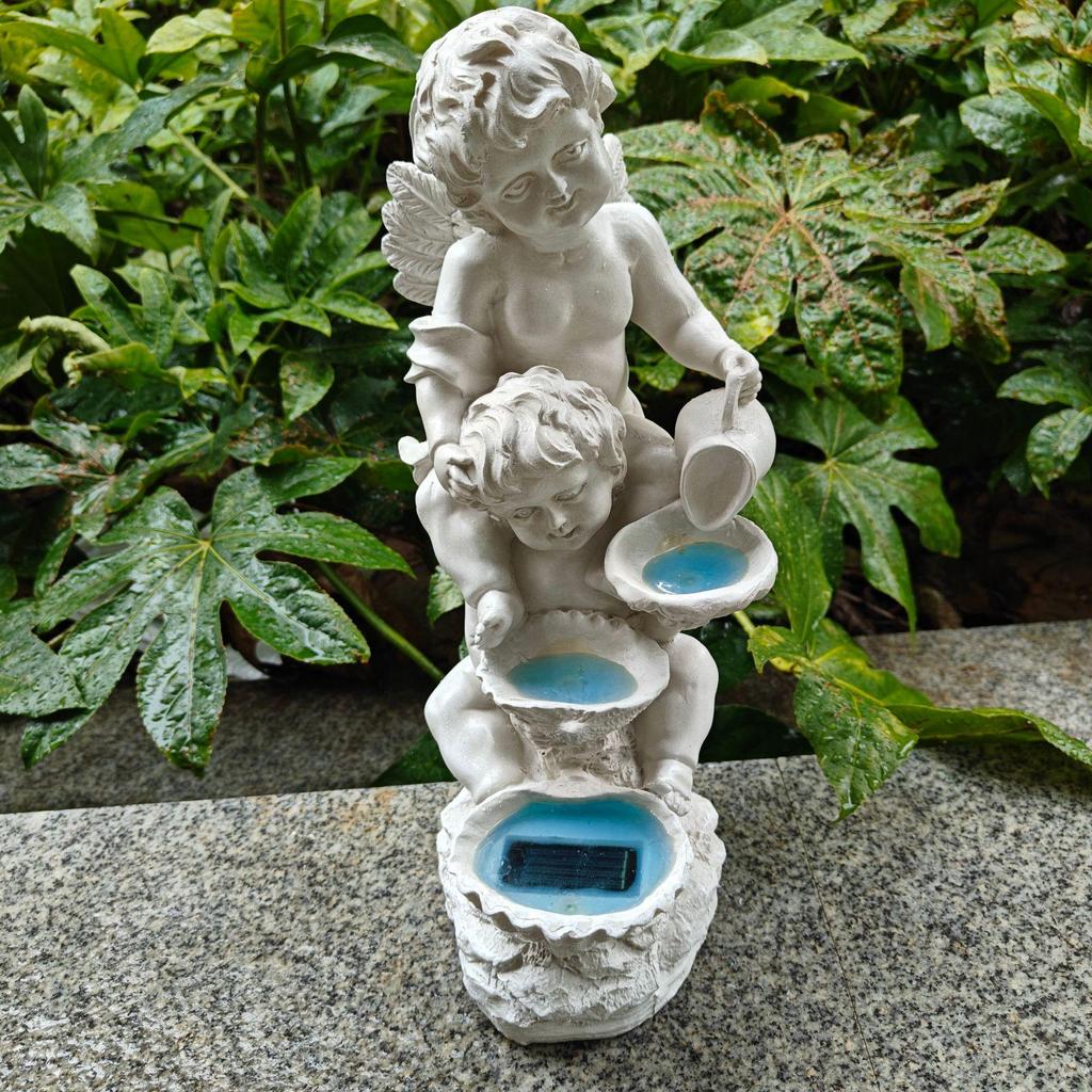 European Style Solar Angel Resin Water Flow Lights for Garden Decor