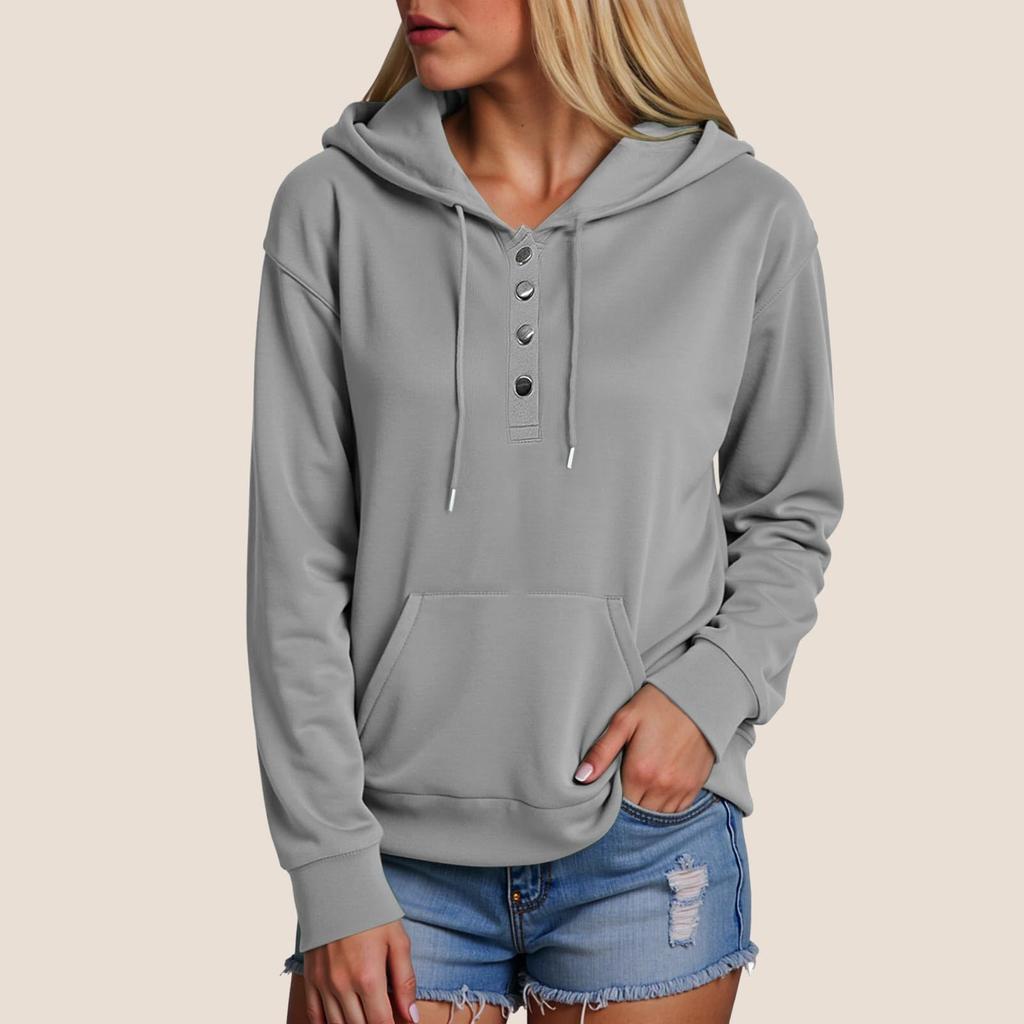 Women's Long Sleeve Hoodie Pullover Button Up Hoodie Casual Solid Color Casual Hooded