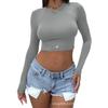 Womens Seamless Long Sleeve Crop Top Yoga Running Pilates Gym Workout - Ultra Stretch Modal Spandex