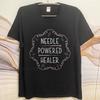 Daily Wear summer Women t shirt Needle Powered Healer Design With Leaves And Threads Short Sleeve Solid Color Oneck Tee shirt