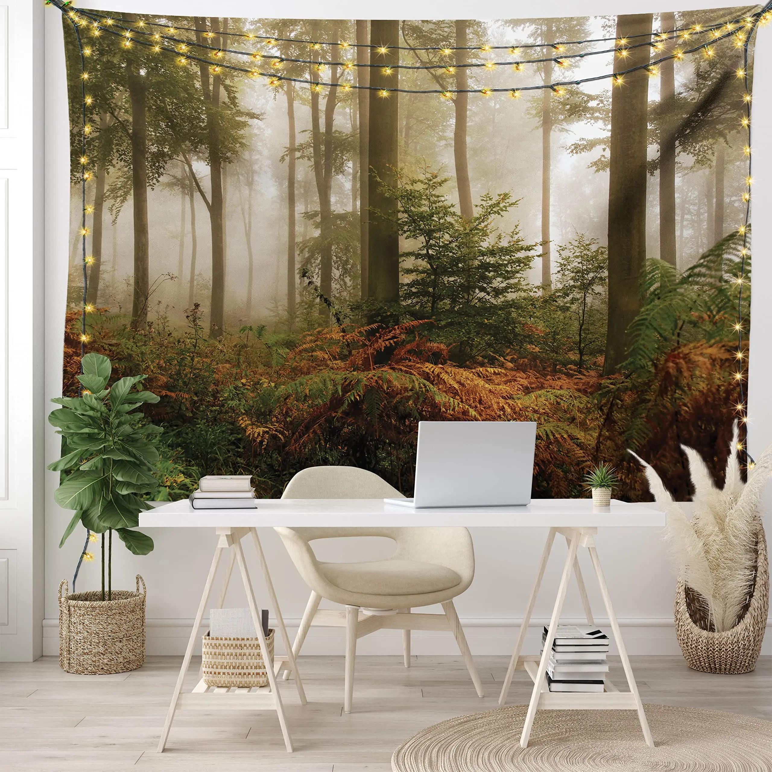 

VIKAMA Misty Forest Tapestry Gradient Blue Pine Forest Nordic Minimalist Style Living Room Room Decoration 74x94cm(29x37in)