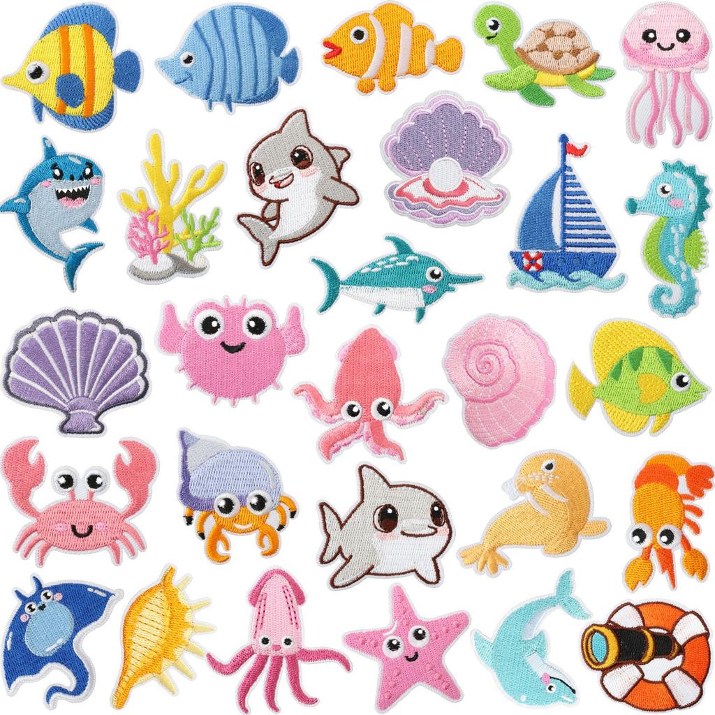 Ocean Party Embroidery Cloth Sticker Cartoon Shark Dolphin Embroidery Chapter Boy Children'S Clothes Dress Up Patch Sticker Hot Sublimation