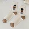Socks Coffee Color Cute Bear Medium Tube Socks Season College Style Pure Cotton Bow Stacking Socks Women