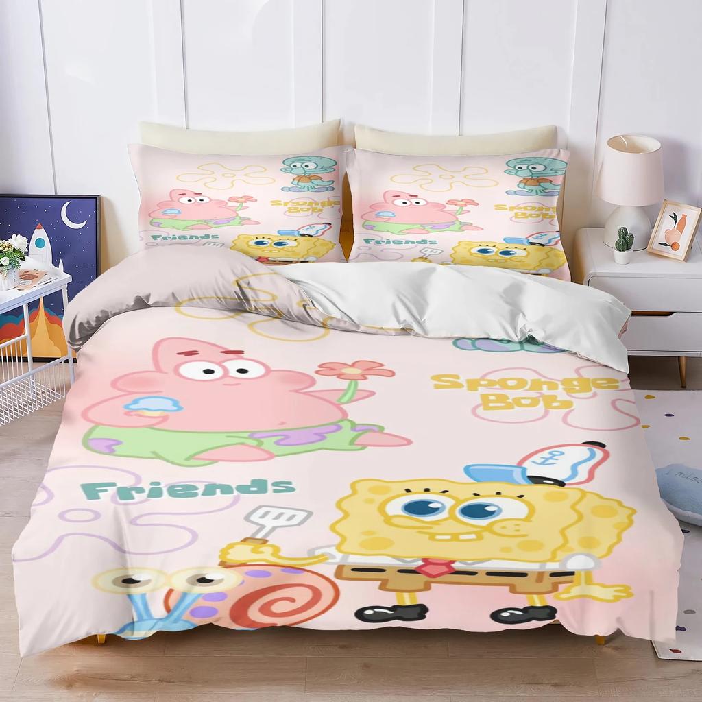 3D Hot Sale Multiple Sizes SpongeBob SquarePants Cartoon Print Bedding Set Adult and Kids Bedding Set Luxury Gifts