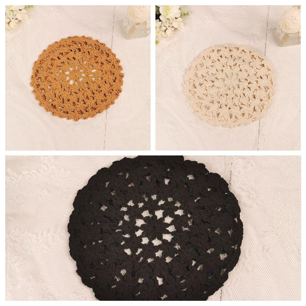Cotton Lace Hollow Flower Hat Breathable Spring Crochet Knitted Cap Hollowed Out Beret Hat  Holiday